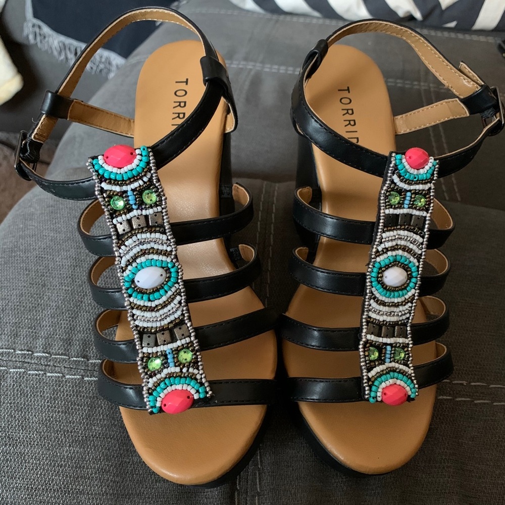 Beaded Platform Wedge Heels